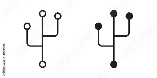 Two icons representing a simplified branching structure or network connection, one with hollow circles and one with solid dots, for technology or science themes.