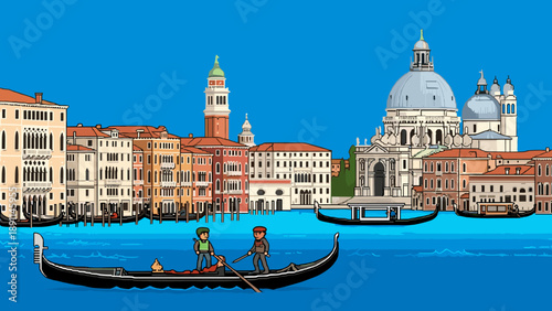 Pixel art venice scene with gondola ride and historic cityscape