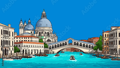 Pixel Art Picturesque venice canal scene with iconic bridge and historic architecture