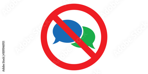 No talking or chatting allowed sign with red circle and line