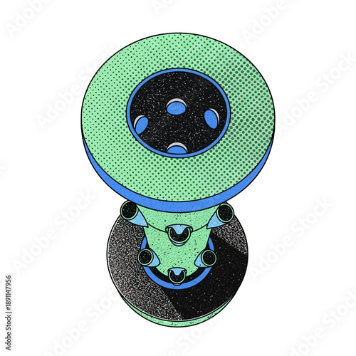 Abstract Vector illustration of a futuristic biological or protein-inspired mechanism, featuring unique halftone texture, ideal for science and technology design concepts