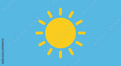 Bright yellow sun symbol on light blue background for design elements