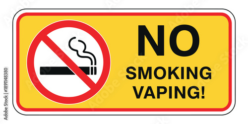 No smoking vaping sign with red circle and cigarette on yellow background