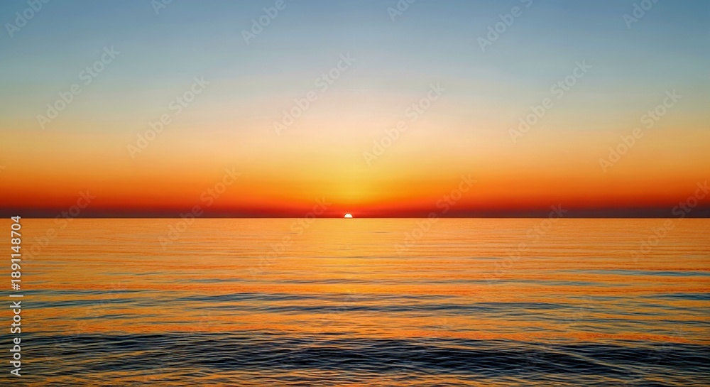 Fototapeta premium Ocean sunset horizon golden reflection waves