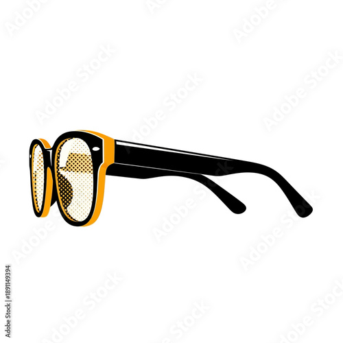 Stylish Black and Yellow Vector Sunglasses with Transparent Lens and Subtle Halftone Pattern - Fashionable Eyewear Accessory