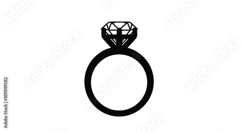 A black silhouette of a diamond engagement ring on a white background