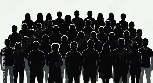 Large group of people in silhouette standing together.