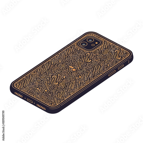Abstract Golden Swirl Pattern Phone Case Design - Minimalist Isometric View for Tech Gadget Inspiration, Creating Modern Art for Mobile Devices