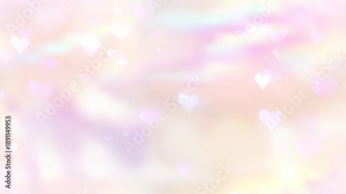 4K Gentle Vanilla Holographic Hearts Falling Down, Seamless Loop Animation for Wedding Covers, Spring Sale Banners and Romantic Stories.