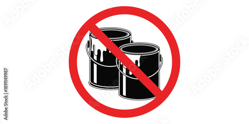 No painting allowed sign with two black paint cans isolated on white background