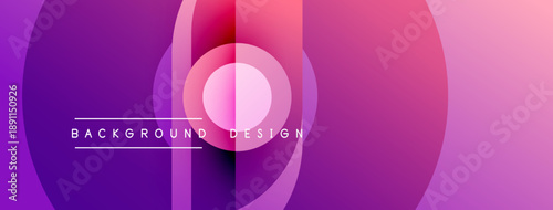 Abstract gradient layers create dynamic visual effect. Purple, pink hues blend smoothly, forming circular shapes. Modern design element.