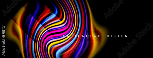 Abstract colorful waves, vibrant lines, dark background. Modern design element, dynamic flow, visual texture. Bright hues create striking contrast.