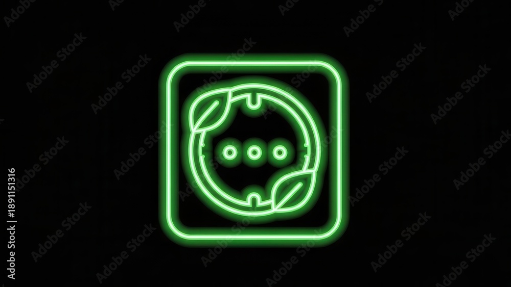Obraz premium Vibrant neon green glowing outline icon depicting natural elements within a tech interface