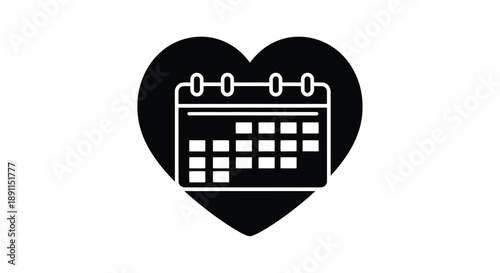 A black heart shape contains a calendar symbolizing a special date silhouette