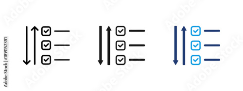 Checklist with checkboxes and lines, vertical arrows indicating sorting or ordering of tasks, to do list, task management and organization concept, abstract graphic