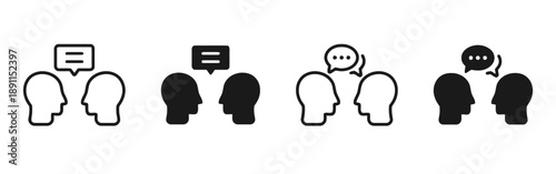 Conversation icons showing two people in discussion or dialogue with speech bubbles representing communication and interaction between individuals abstract dialogue conversation communication