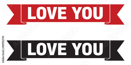 Red and black love you ribbons isolated on white background