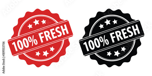 Fresh stamp labels in red and black colors for freshness guarantee