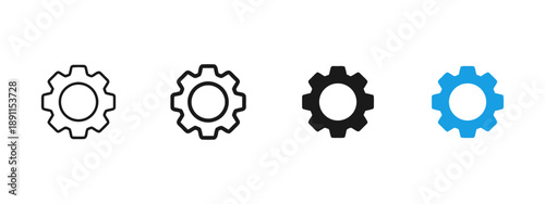 Gear icons set vector illustration settings configuration options mechanism system control adjustment process mechanism tool engineering work industrial development mechanical component.
