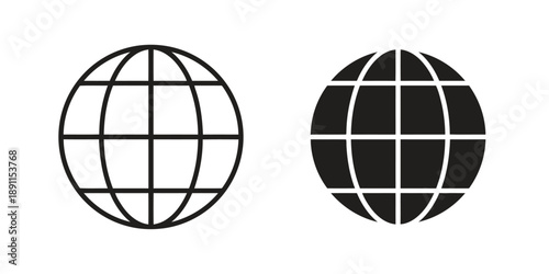 Globe grid icon outline and solid, world map symbol, international and global concept, geographical representation for travel and communication, black and white graphic icons for web