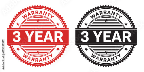 Warranty seals with 3 year guarantee in red and black