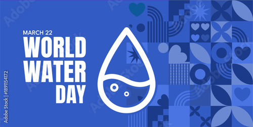 World Water Day banner with water drop on blue wavy background, -vector illustration