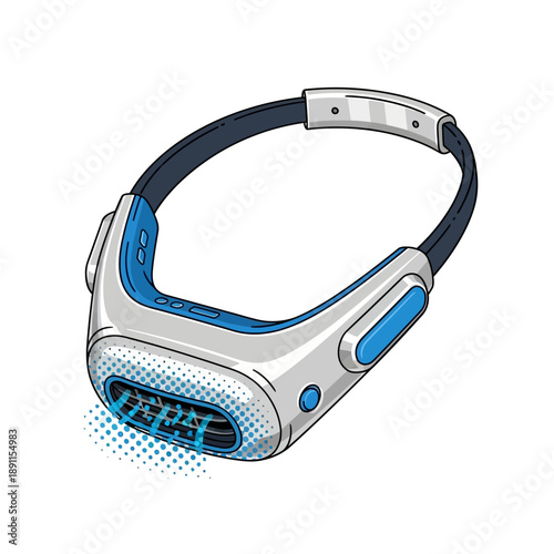 Personal air purifier vector illustration, featuring a sleek, modern device with blue accents and emanating clean air, designed for wearable comfort and advanced respiratory protection technology