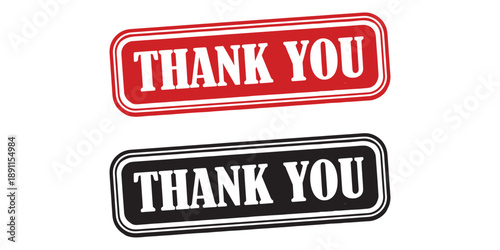Two thank you stickers in red and black isolated on white background