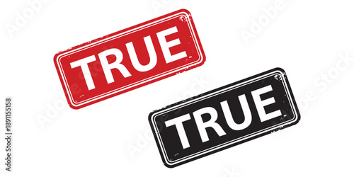 Two true stamp labels in red and black isolated on white background