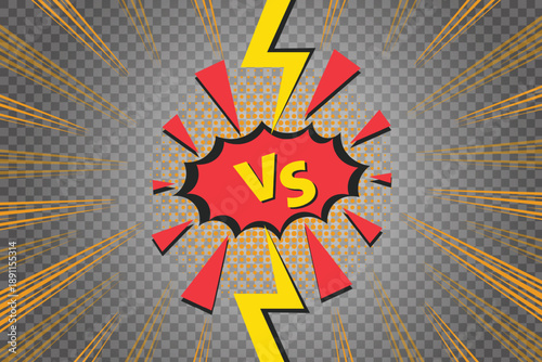 Comic versus burst vector illustration with lightning energy and dynamic radial background, fully editable and scalable.