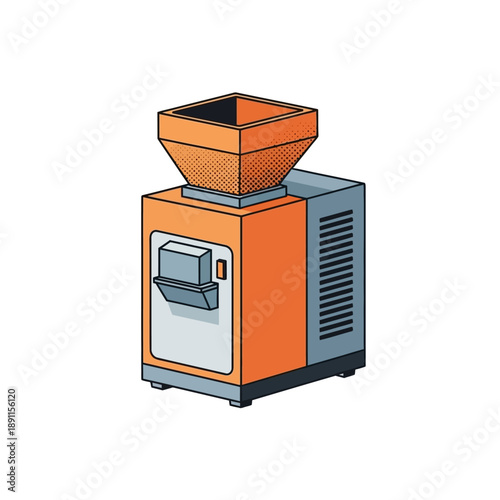 Vector illustration of a plastic filament recycling machine with a hopper and output slot, perfect for industrial or environmental themes