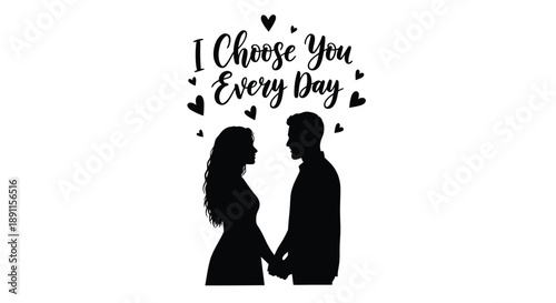 Couple in love with hearts and text a romantic silhouette