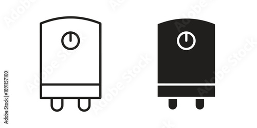 Water heater icon set, symbolizing domestic hot water supply appliance, plumbing equipment for bathroom and kitchen, home utility device