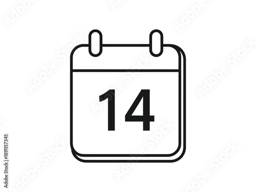Minimal Outline Calendar Icon with Date 14 for Event Planning and Reminders; Schedule Symbol Vector