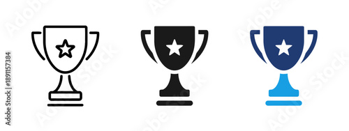 Trophy icon representing achievement, victory and success in business competition or sports, showcasing reward and excellence with star symbol, celebration