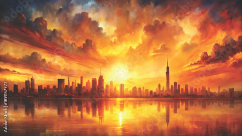 Abstract watercolor city skyline at dawn vertical rectangular brush strokes vector background 