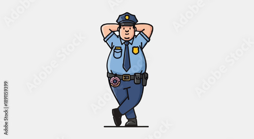 Cartoon Police Officer Relaxing with Hands Behind Head.