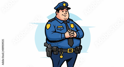 Cartoon Police Officer Standing Confidently.