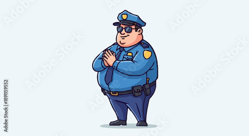 Cartoon Police Officer Standing Confidently.