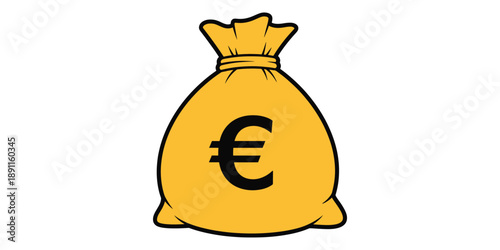 A yellow money bag with a euro symbol on isolated white background