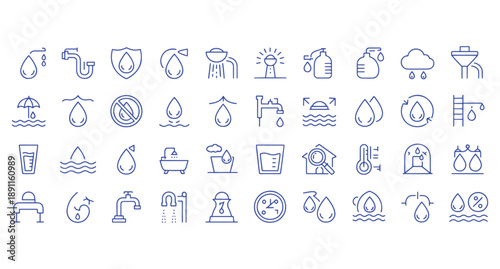 Water icon set. Editable line icons. Vector illustration.