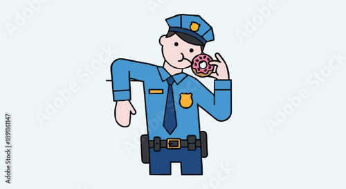 Cartoon Police Officer Eating a Donut.