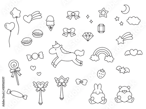 手描きのゆめかわなイラストセット