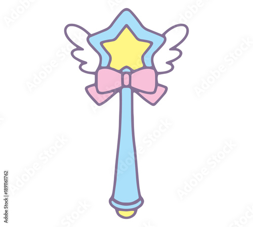 手描きのゆめかわな星のステッキのイラスト