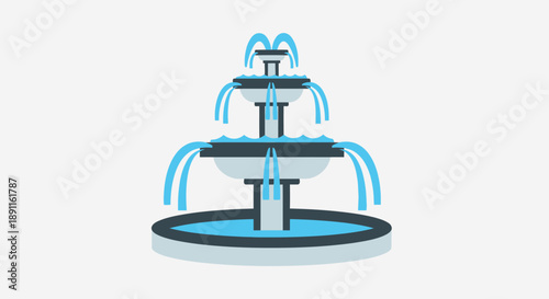 Three tiered water fountain illustration with stylized blue water flow