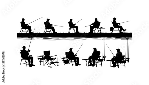 Silhouettes of People Fishing