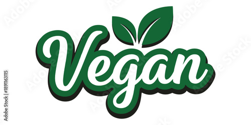 Vegan logo with green leaf on white background