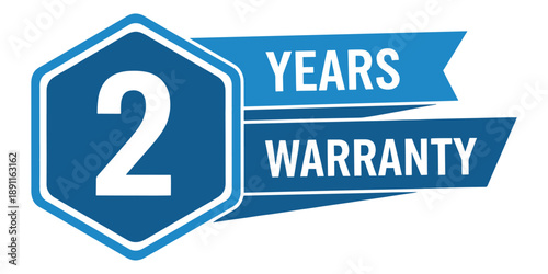 Blue and white 2 years warranty badge logo vector graphic