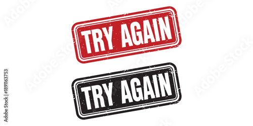 Two try again rubber stamp icons in red and black isolated on white background
