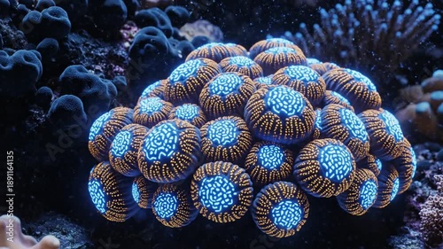 Wallpaper Mural Vibrant blue coral reef with geometric polyps, purple tones, and soft light filtering through glow! Torontodigital.ca